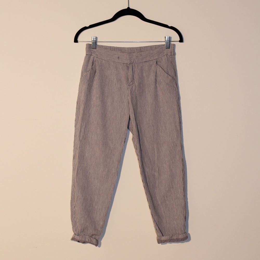 Gray Striped Pants with Elastic Waistband
